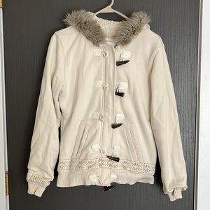 Cream, lined, hooded Zip-up sweatshirt